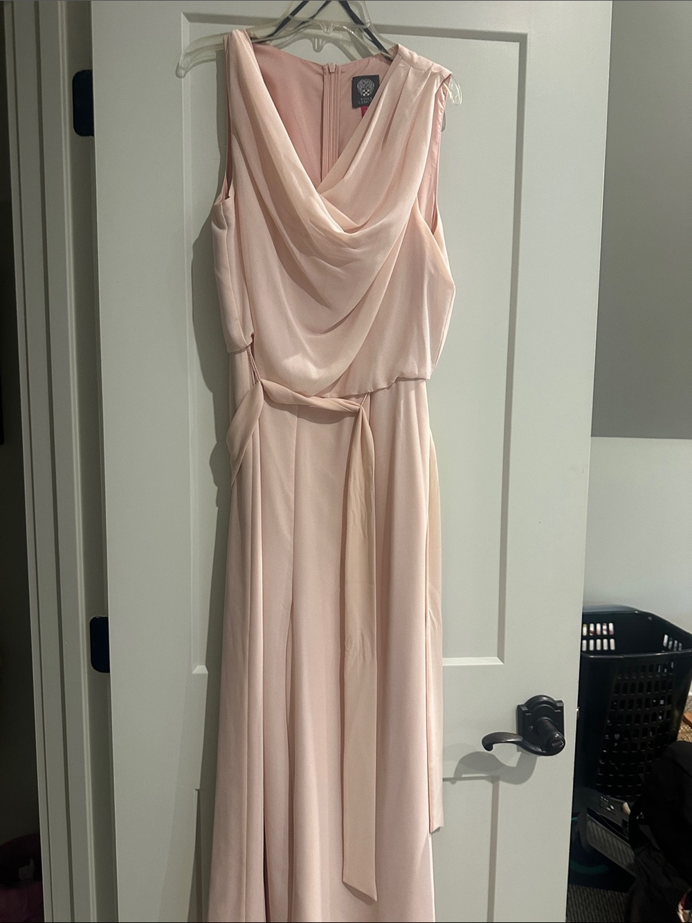Vince Camuto Blush Pink Draped Maxi Dress with Waist Sash